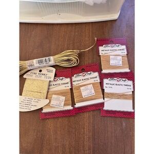 VintageGold Metallic Elastic Thread Ribbon Lot Fibre Craft Fyre Werks Needleloft